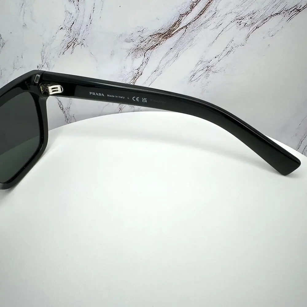 NEW PRADA Sunglasses Black Square Rectangle Gray Lens w/ Box & Case Authentic - Picture 8 of 16